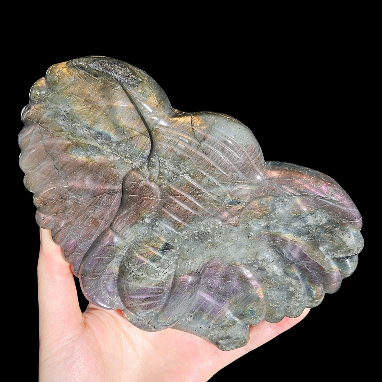Labradorite Elephant | Orange-Pink Flash