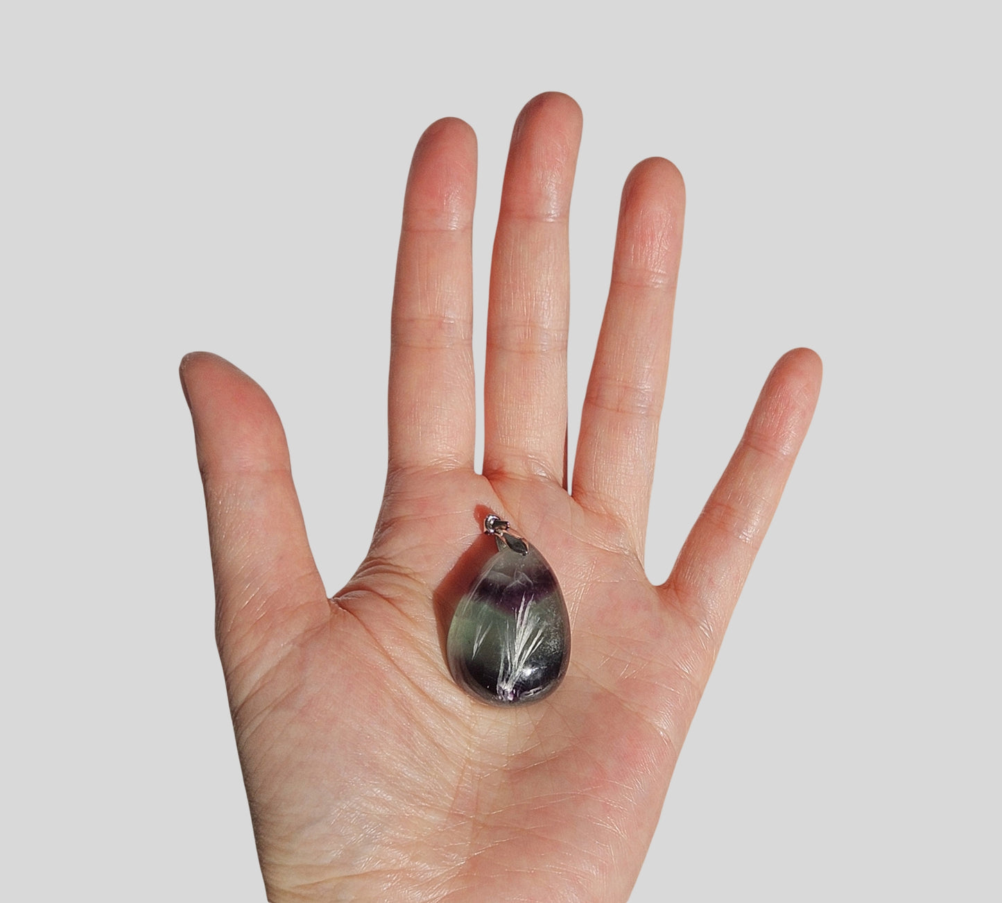 Rainbow Fluorite Pendant with Feathers