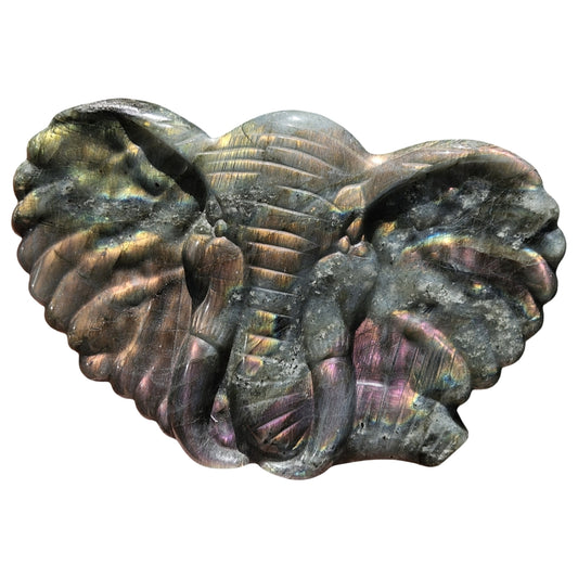 Labradorite Elephant | Orange-Pink Flash
