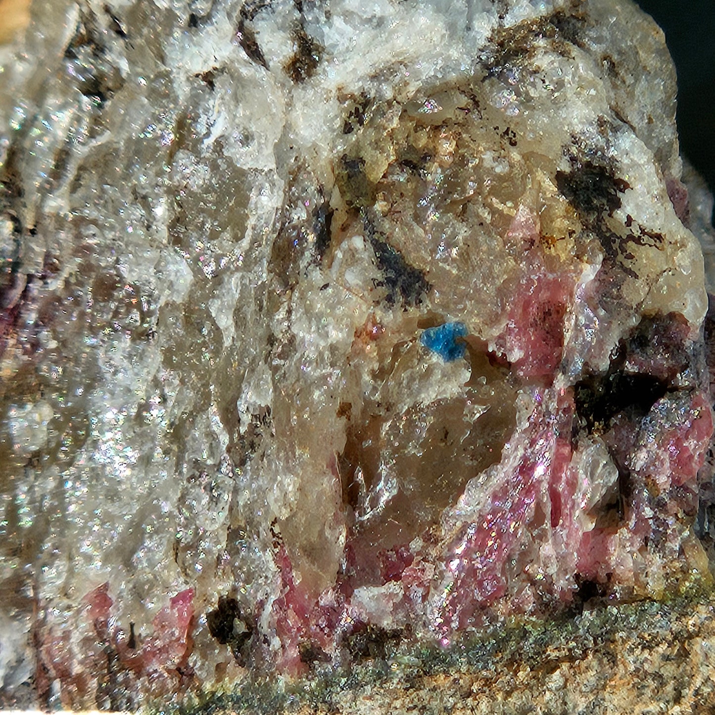 Rhodizite with pink tourmaline and blue apatite