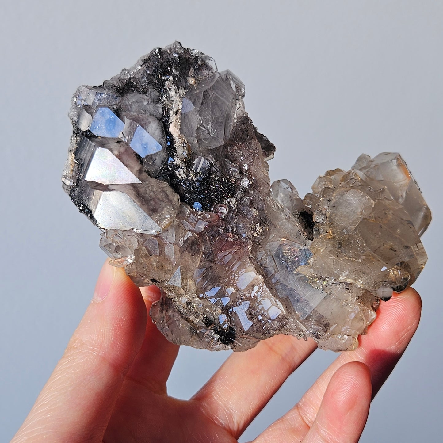 Goethite on Elestial Quartz