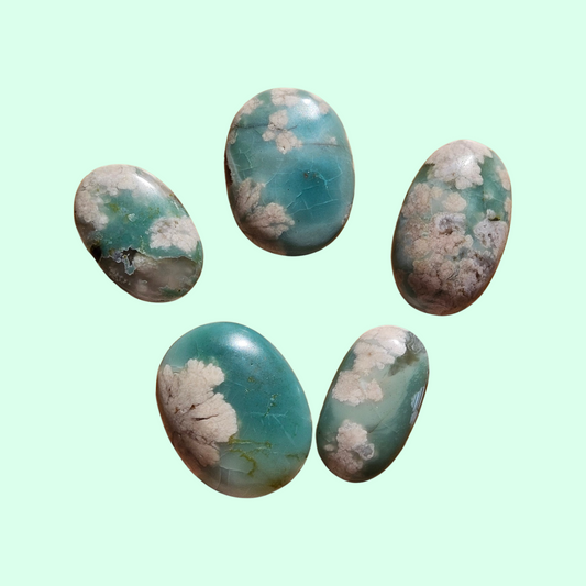 Blue Green Flower Agate Palmstone