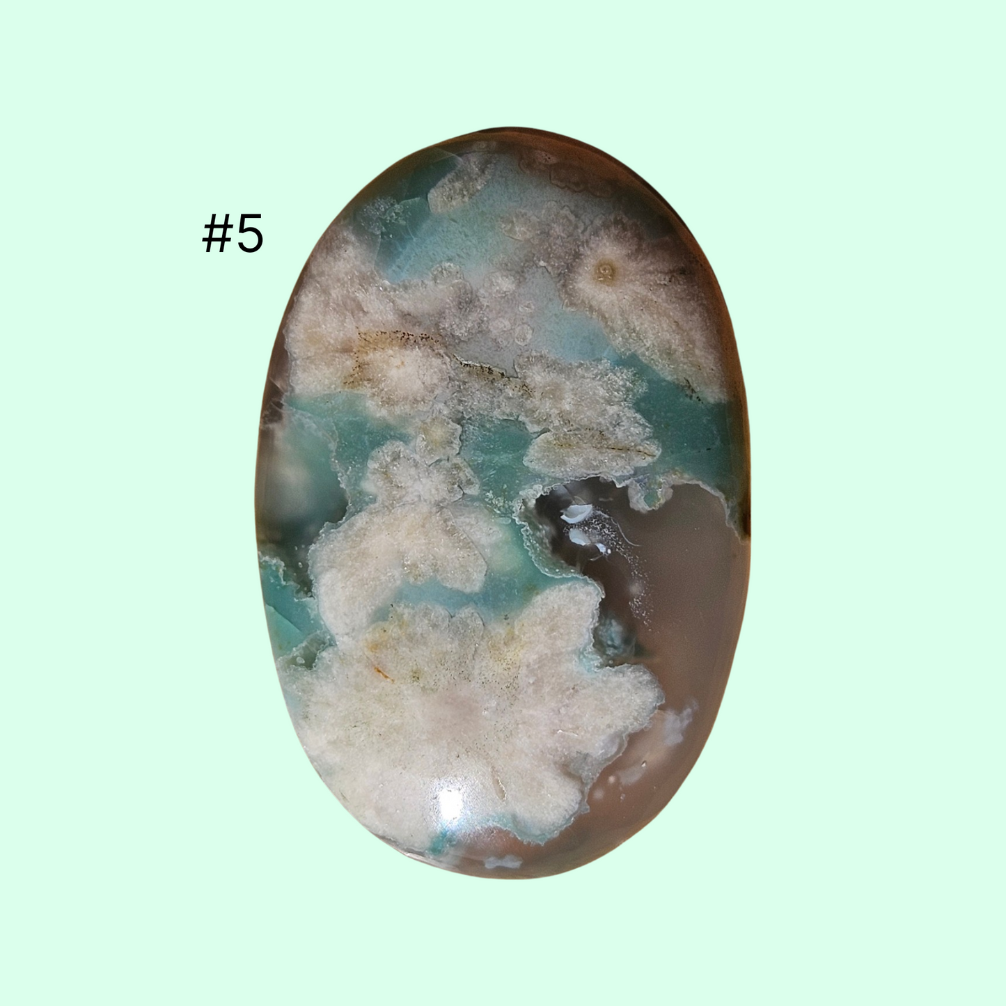 Blue Green Flower Agate Palmstone