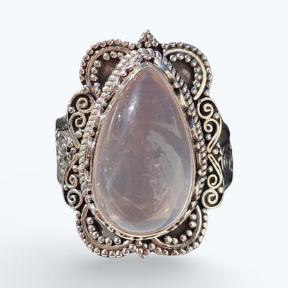 Large Rose Quartz Silver Ring