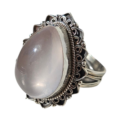 Large Rose quartz silver ring