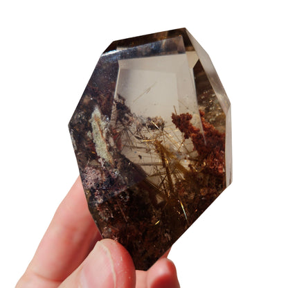 Smoky garden quartz with gold rutiles