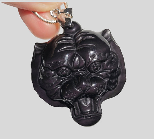 Rainbow Obsidian Tiger Pendant