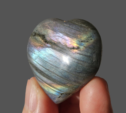 Labradorite heart with pink flash