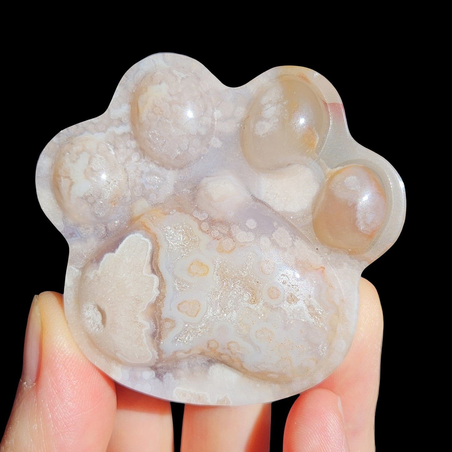 Flower Agate Paw Carving