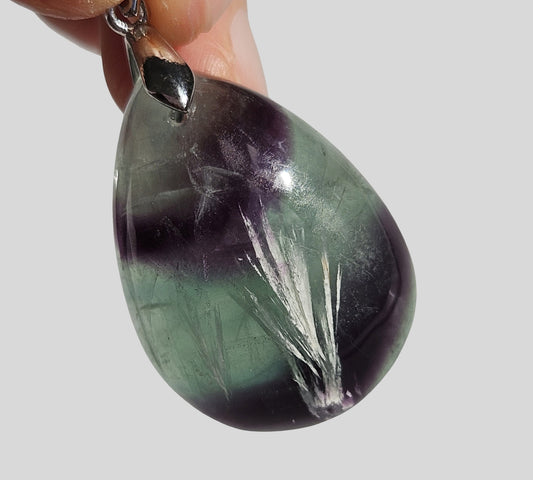 Rainbow Fluorite Pendant with Feathers