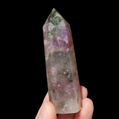Green Tourmaline and pink lepidolite pseudomorph in quartz