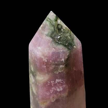Green Tourmaline and pink lepidolite pseudomorph in quartz