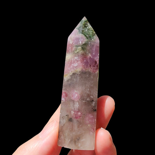 Pink Lepidolite & Green Tourmaline Point