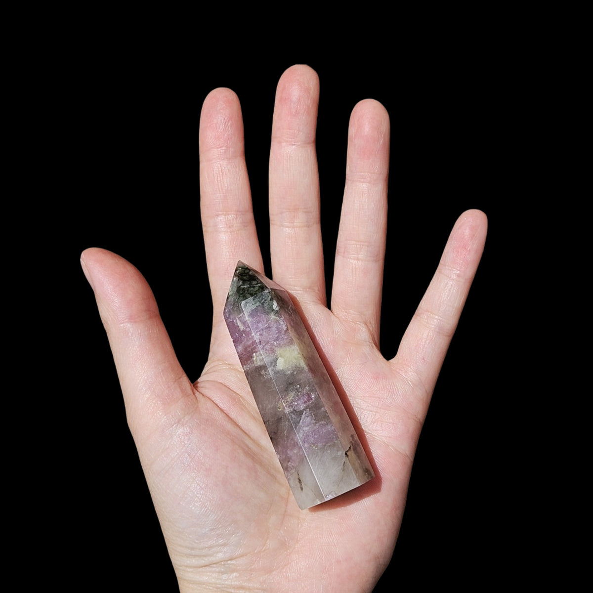 Green Tourmaline and pink lepidolite pseudomorph in quartz