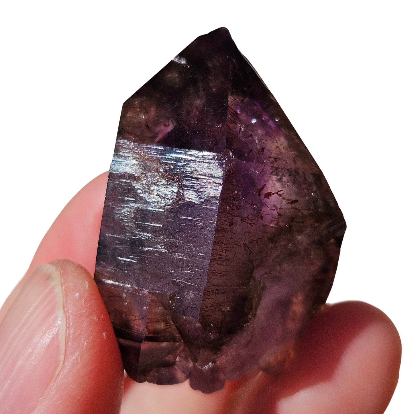 Smoky Phantom Amethyst with Red Hematite Needles