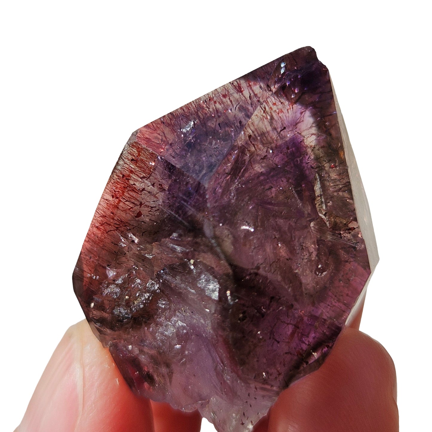 Smoky Phantom Amethyst with Red Hematite Needles