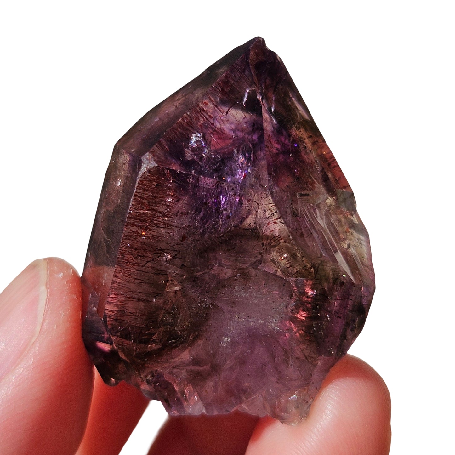 Smoky Phantom Amethyst with Red Hematite Needles