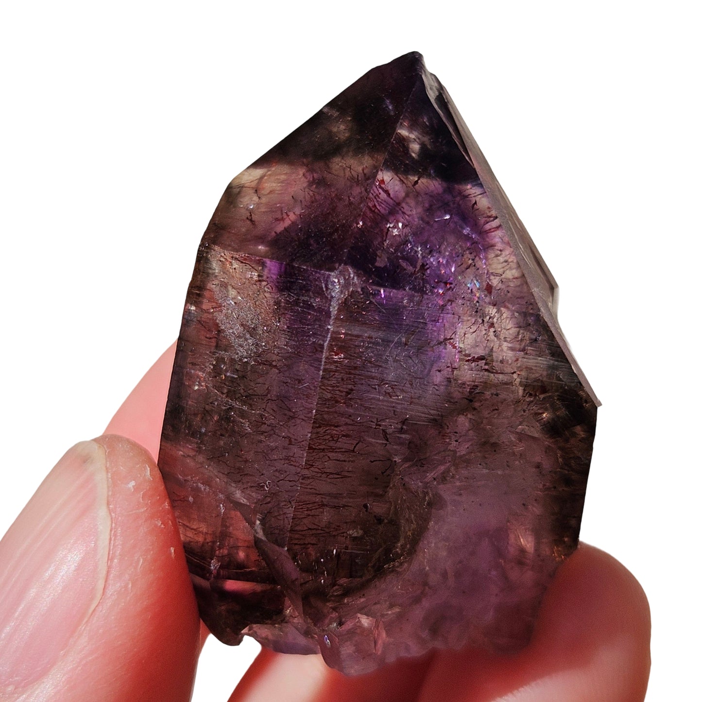 Smoky Phantom Amethyst with Red Hematite Needles