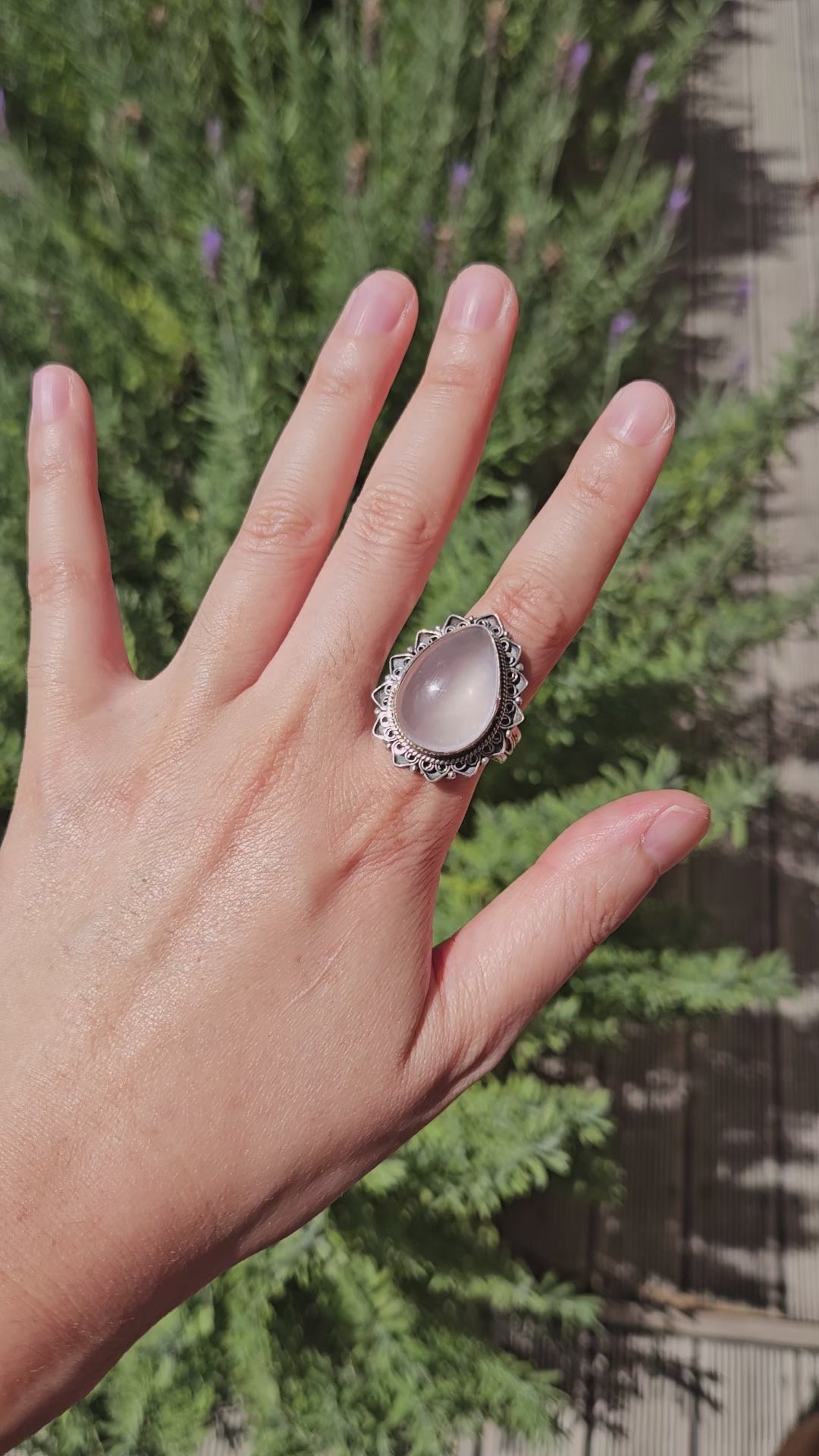 Video of rose quartz silver ring