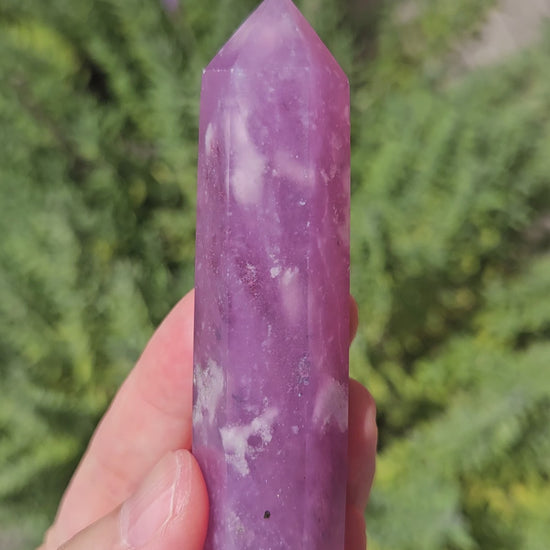 video of pink lepidolite after green tourmaline pseudomorph