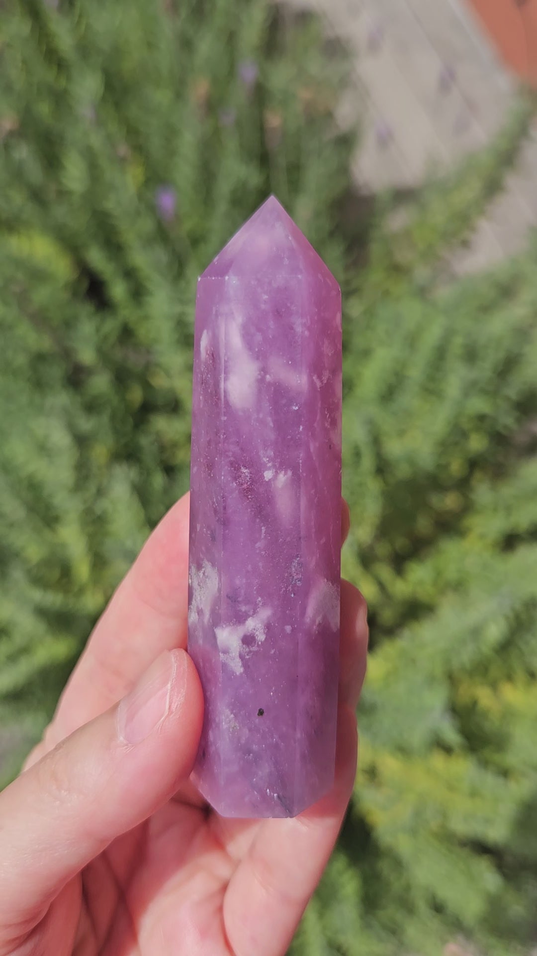 video of pink lepidolite after green tourmaline pseudomorph