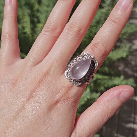 Video of rose quartz silver ring