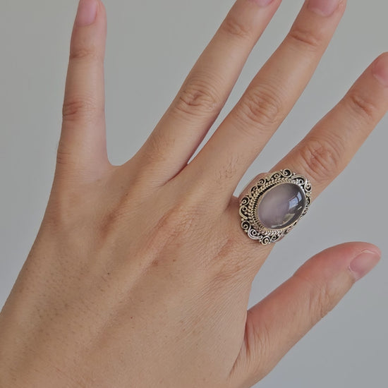 Video of rose quartz silver ring