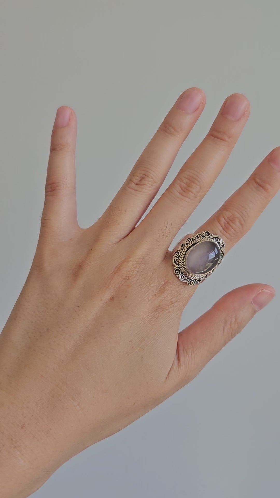 Video of rose quartz silver ring