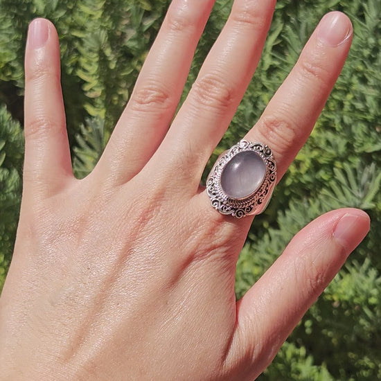 Video of rose quartz silver ring