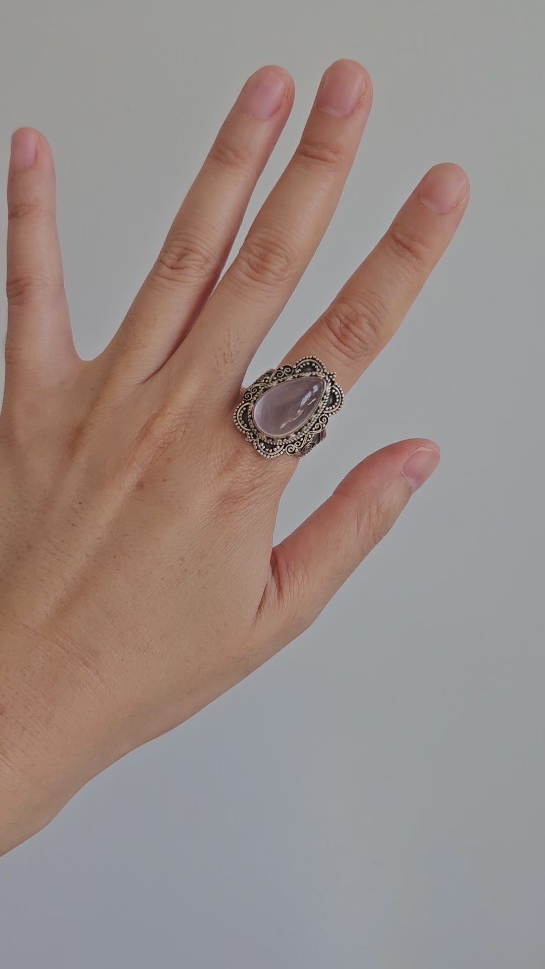 Video of rose quartz silver ring