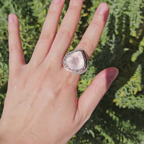 Video of rose quartz silver ring