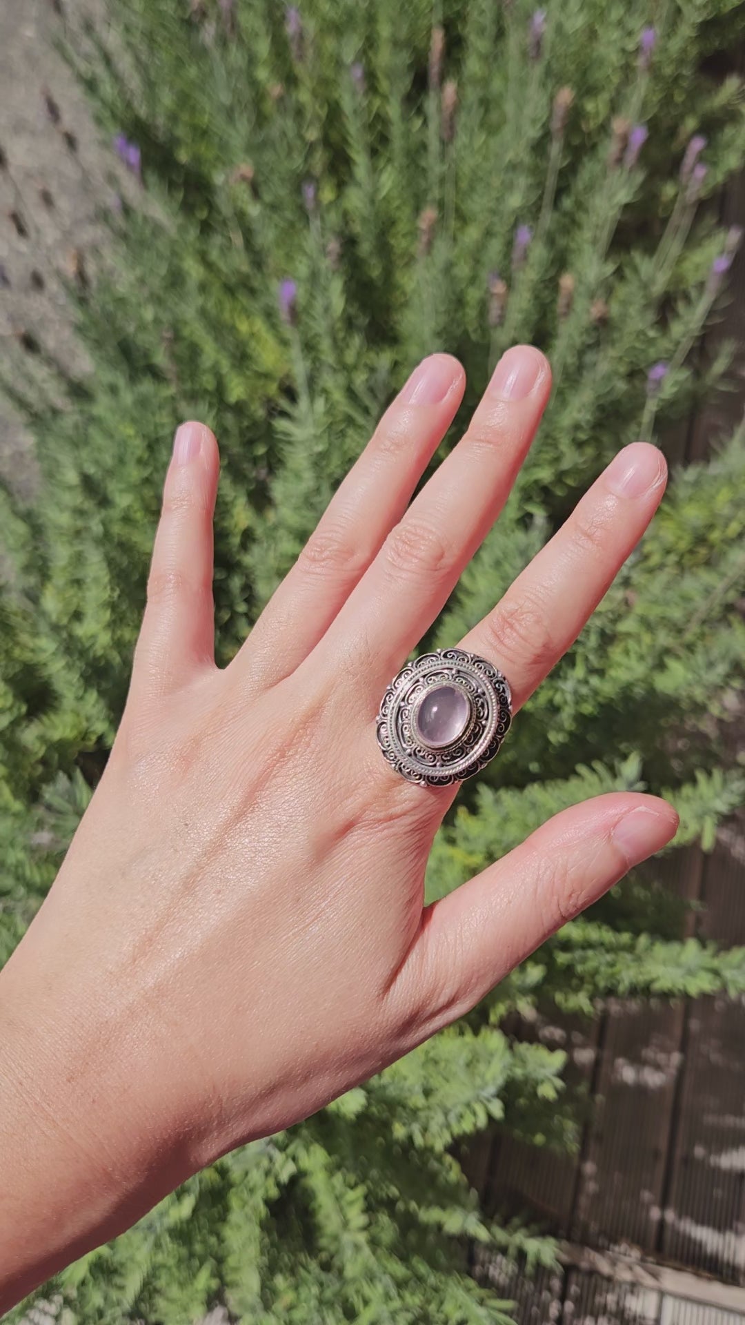Video of rose quartz silver ring