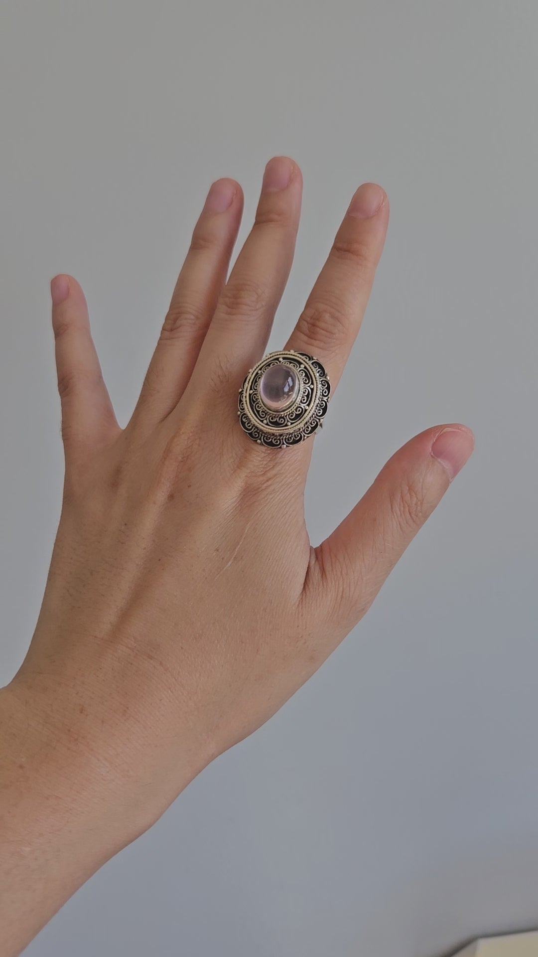 Video of rose quartz silver ring