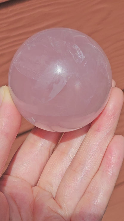 Star Rose Quartz Sphere (5cm) – Rare Double Star Asterism
